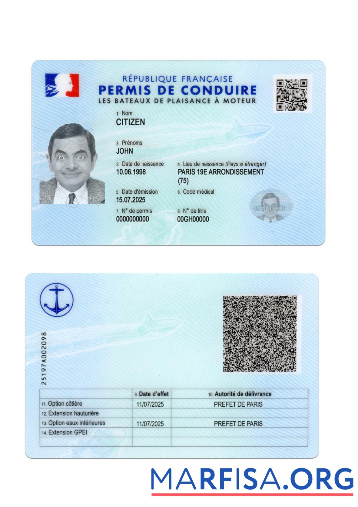 Downloadable France driving license 2025 present real example